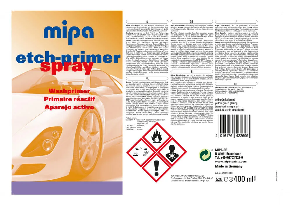 Mipa Etch Primer Spray Haftvermittler Grundierung Autolack 400ml