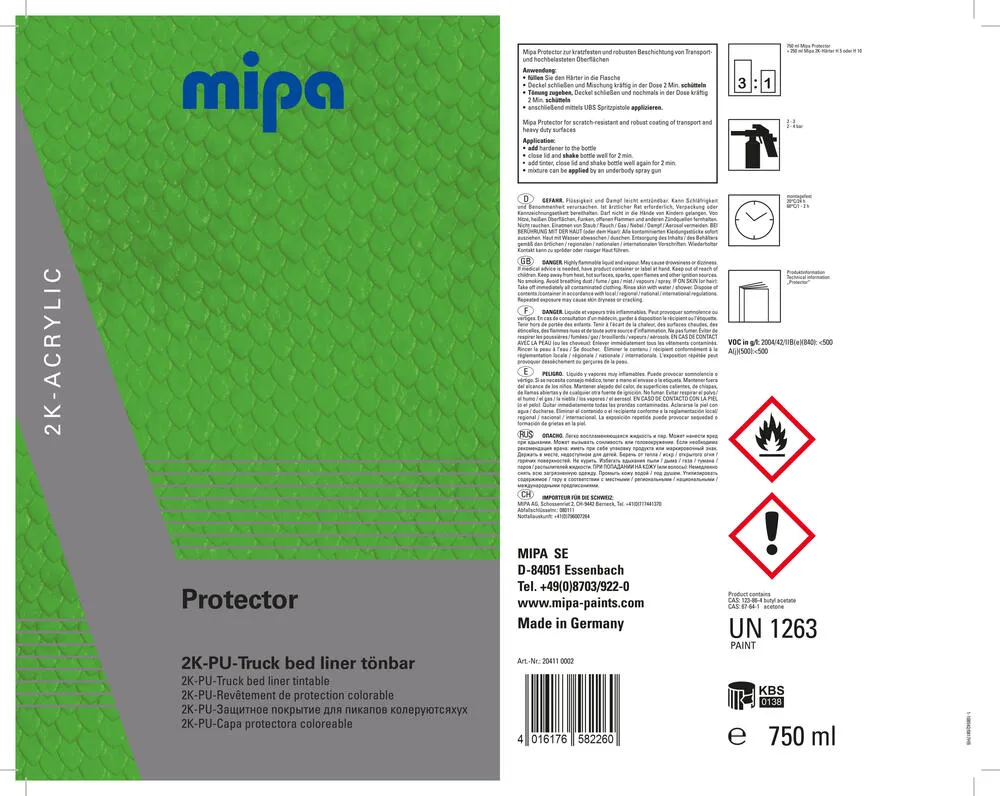 Mipa Protector 750ml tönbar Transport Beschichtung Unterbodenschutz Versiegelung Mipa Protector 750ml tönbar Transport Beschichtung Unterbodenschutz Versiegelung