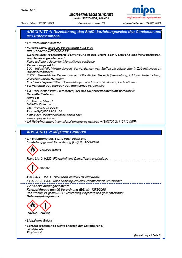 Mipa 2K-Verdünnung V 10 - 0,5 Liter