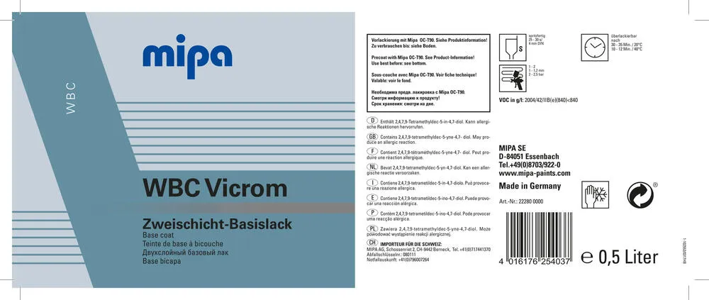 Mipa WBC Vicrom Wasserlack Effektlack Metall Optik Chrome Mipa WBC Vicrom Wasserlack Effektlack Metall Optik Chrome