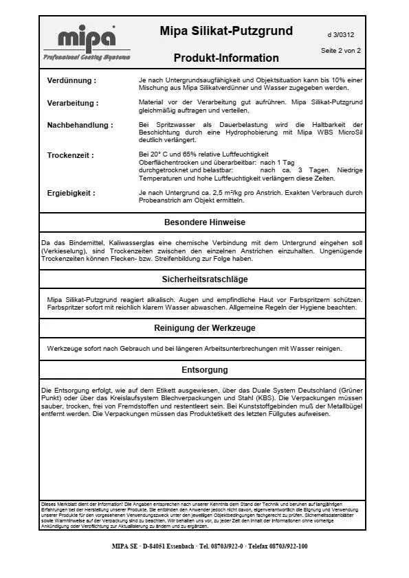 Mipa Silikat-Putzgrund - 15 kg Mipa Silikat-Putzgrund - 15 kg