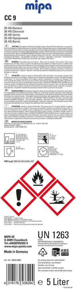 Mipa 2K-HS-Klarlack CC 9 schnelltrocknend hochglanz Mipa 2K-HS-Klarlack CC 9 schnelltrocknend hochglanz