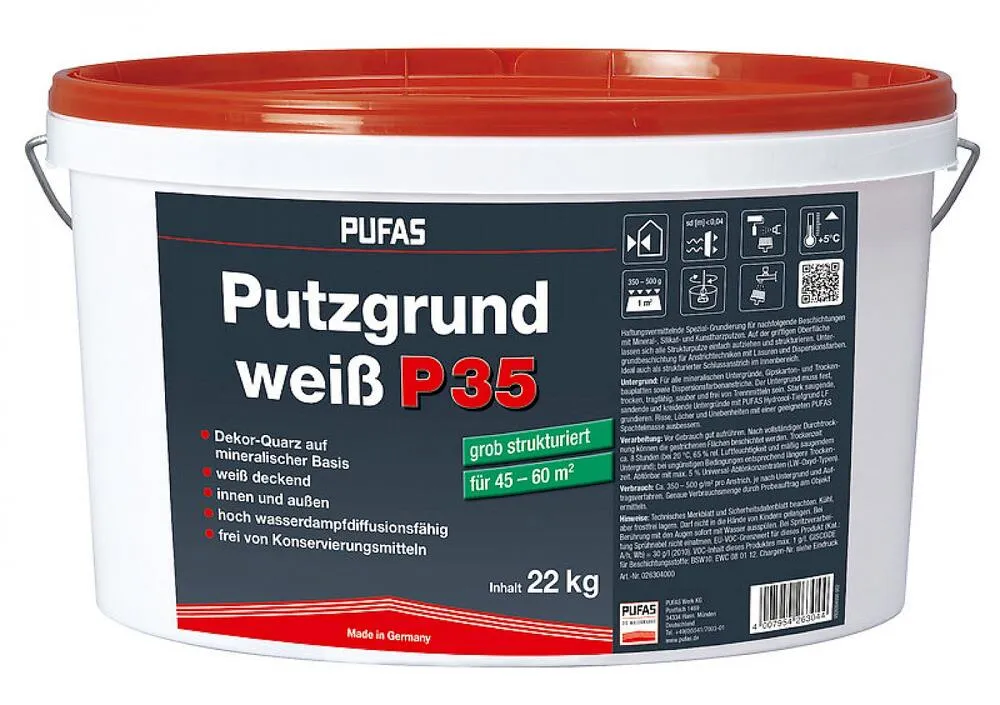 Pufas Putzgrund weiß P 35 grob, 22 kg, Nr. 26304000