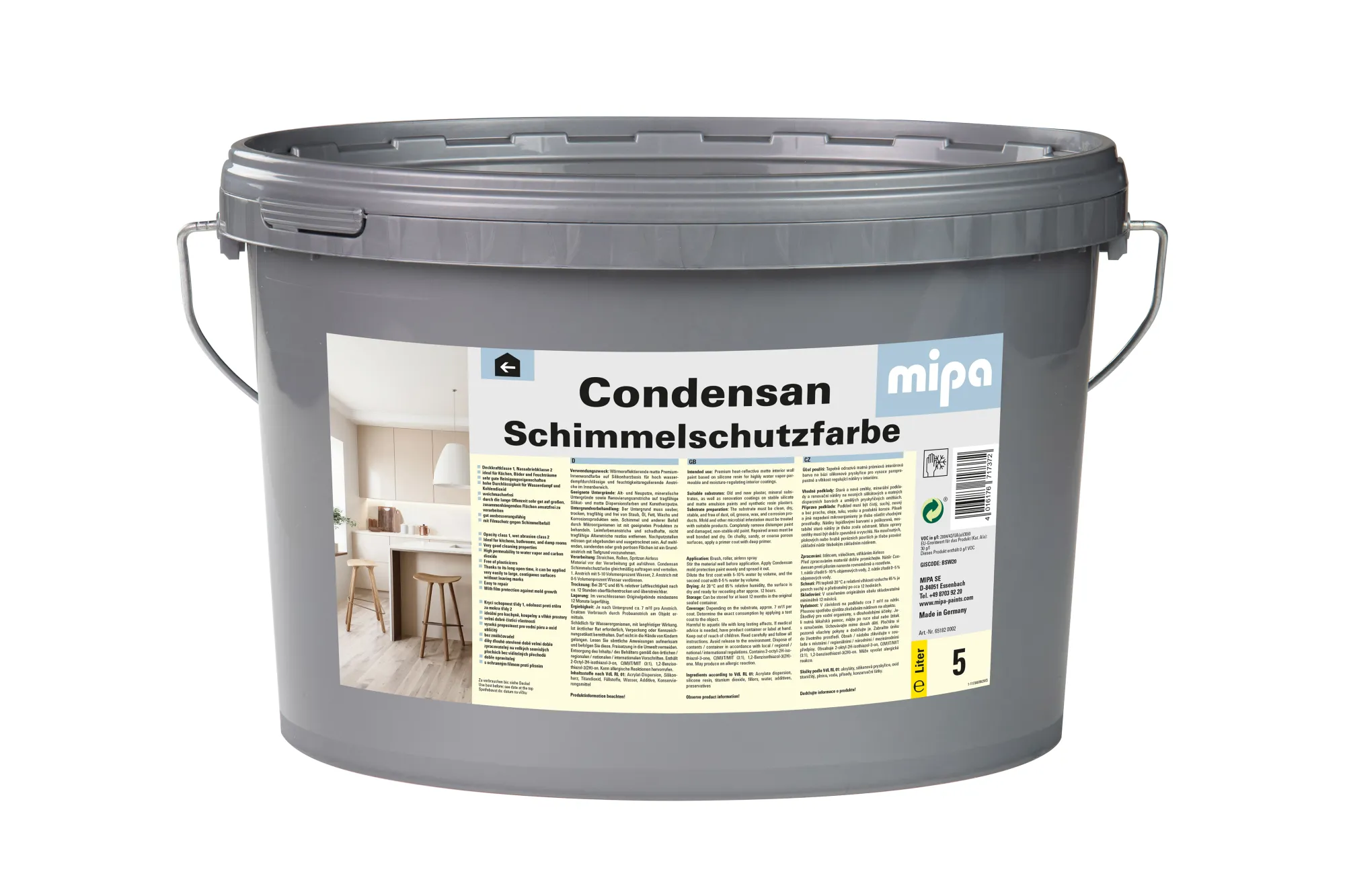 Mipa Condensan Schimmelschutzfarbe, weiss, matt, 5 Liter