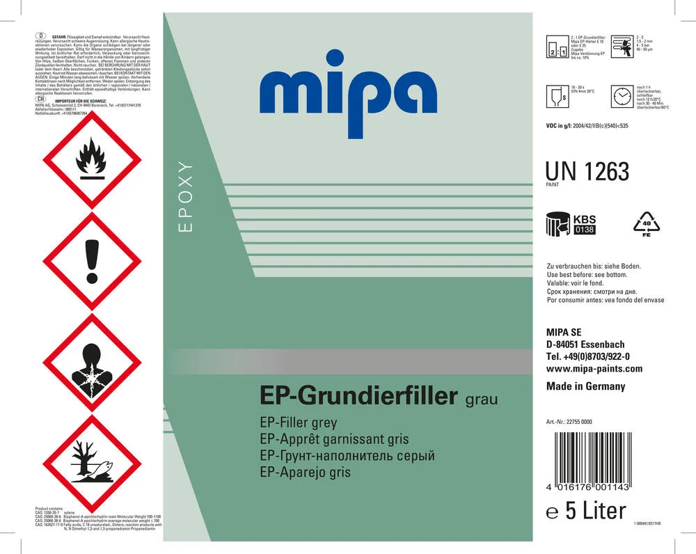 EP Grundierfiller hellgrau ca. RAL 7032 Mipa Autolacke Füller EP Grundierfiller hellgrau ca. RAL 7032 Mipa Autolacke Füller