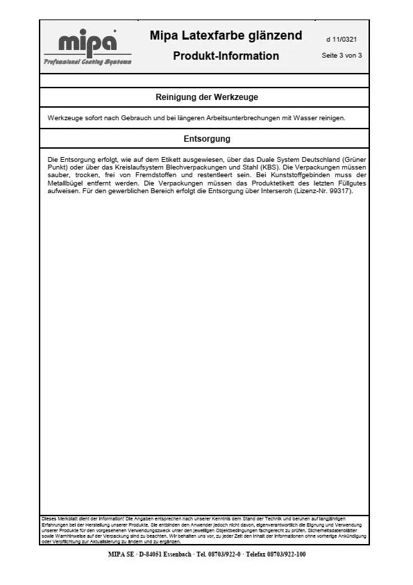 Mipa Latexfarbe glänzend - 2,5 Liter Mipa Latexfarbe glänzend - 2,5 Liter