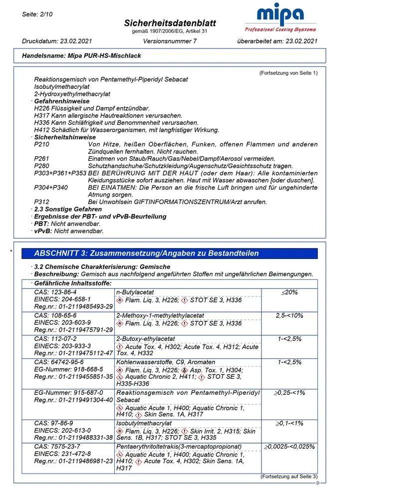 Mipa PUR 2K HS Fahrzeuglack Autolack 0,5 Liter Farbwunsch RAL Mipa PUR 2K HS Fahrzeuglack Autolack 0,5 Liter Farbwunsch RAL