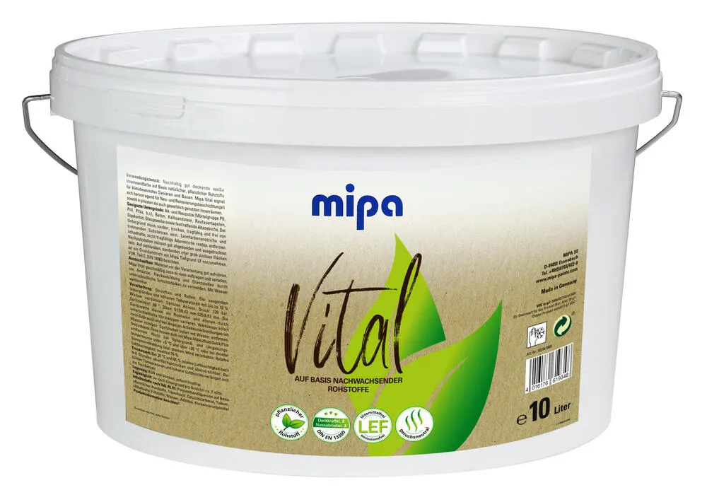 Mipa Vital 10 Liter nachhaltige gut deckende Innenwandfarbe weiss Mipa Vital 10 Liter nachhaltige gut deckende Innenwandfarbe weiss