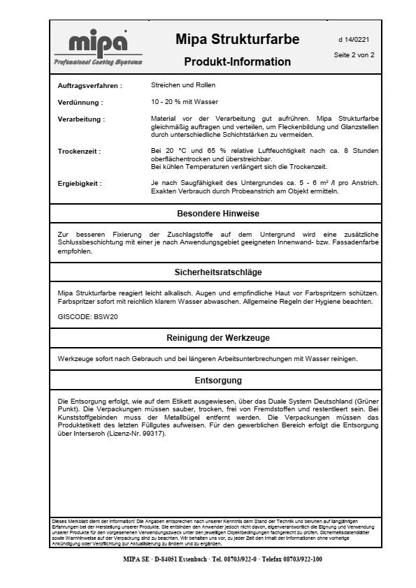Mipa Strukturfarbe - 10 Liter Mipa Strukturfarbe - 10 Liter
