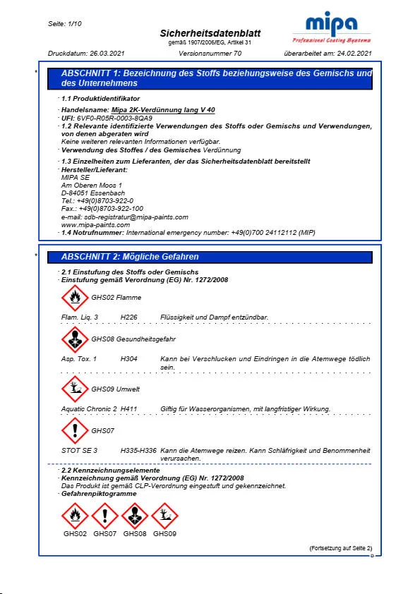 Mipa 2K-Verdünnung lang V 40 - 1 Liter Mipa 2K-Verdünnung lang V 40 - 1 Liter