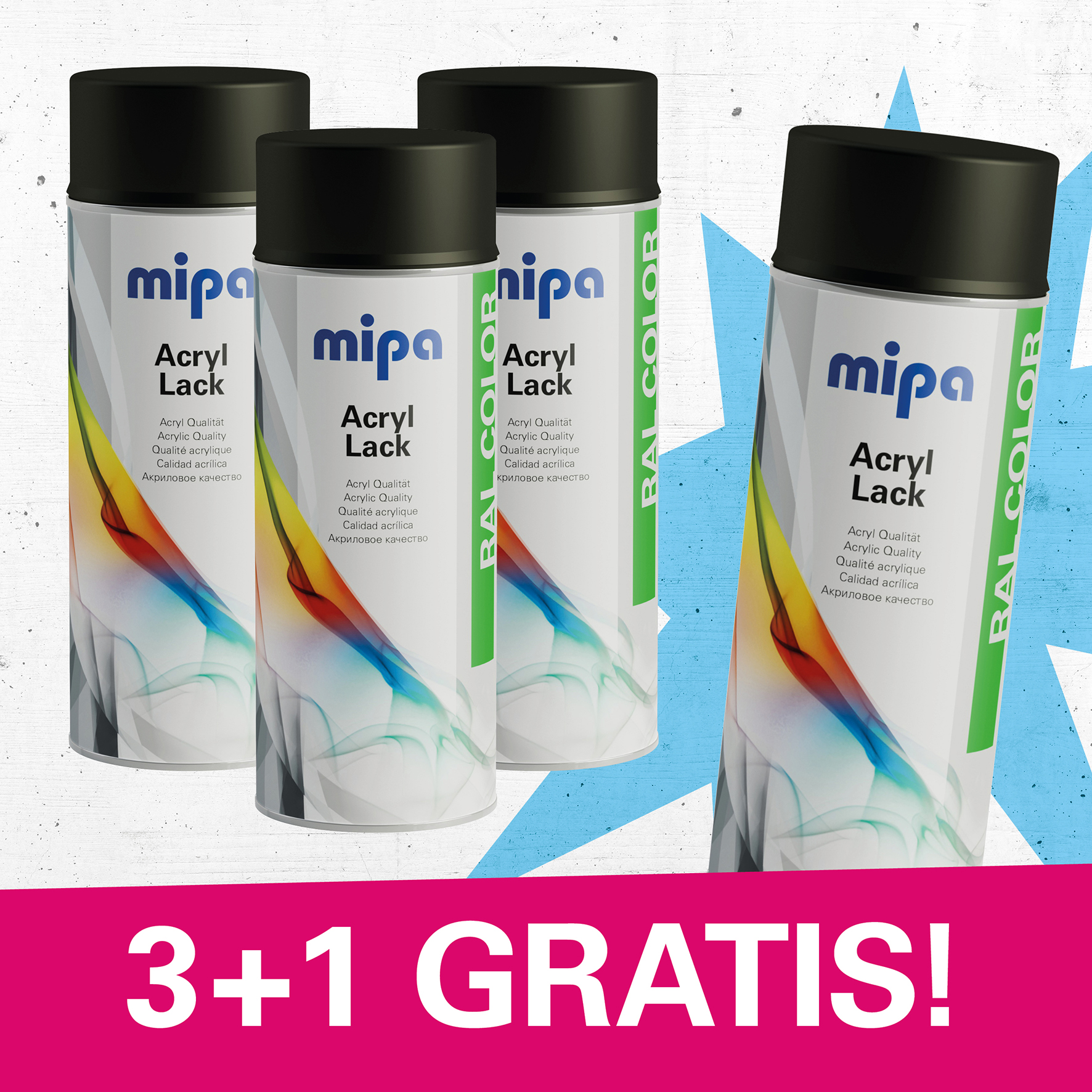 MIPA RAL 9005 Schwarz Seidenmatt Spray 4x400 ml – Bundle Set 3+1 GRATIS