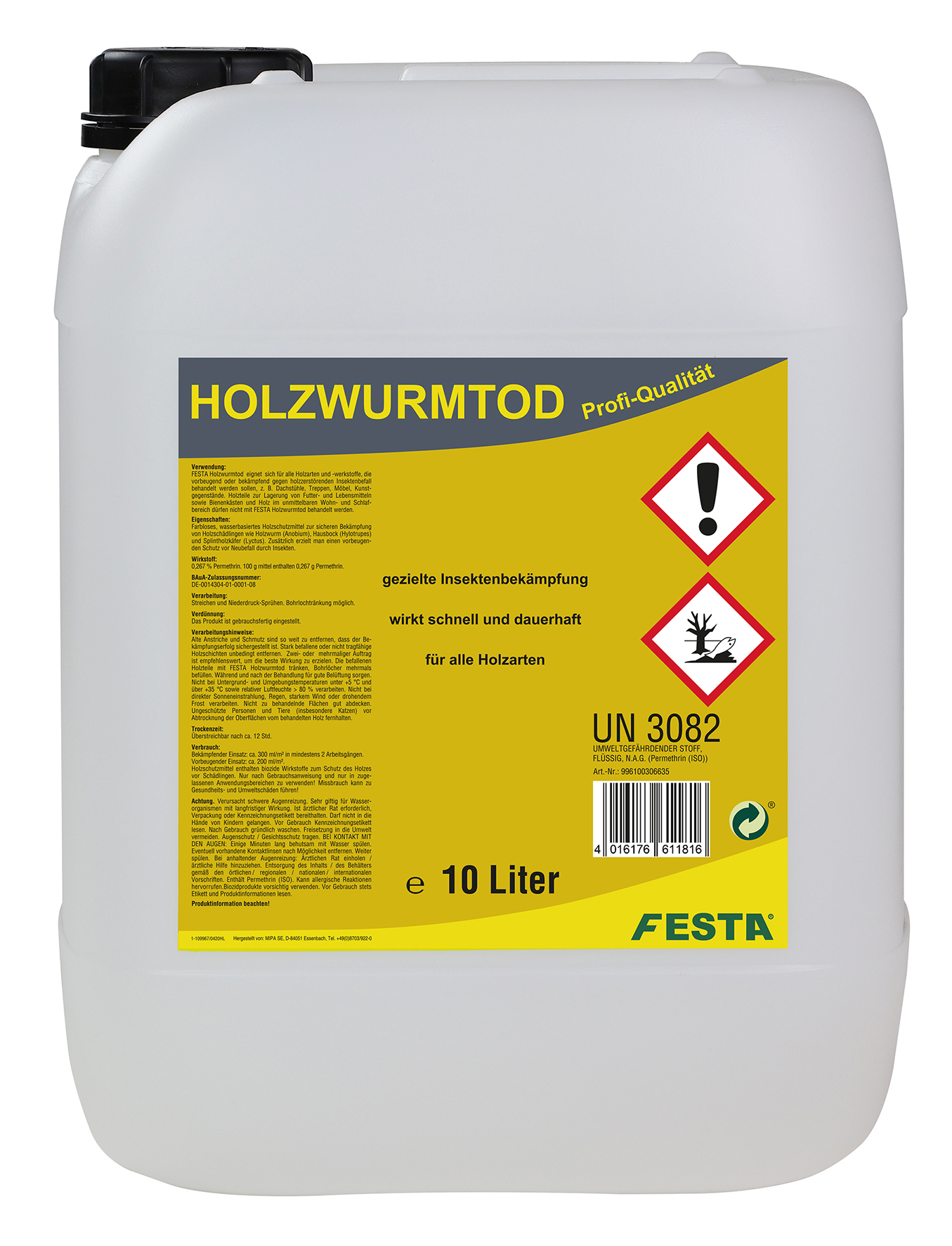FESTA Holzwurmtod / Holzschutzmittel, Schädlingsbekämpfung, Abwehrmittel 10 Liter