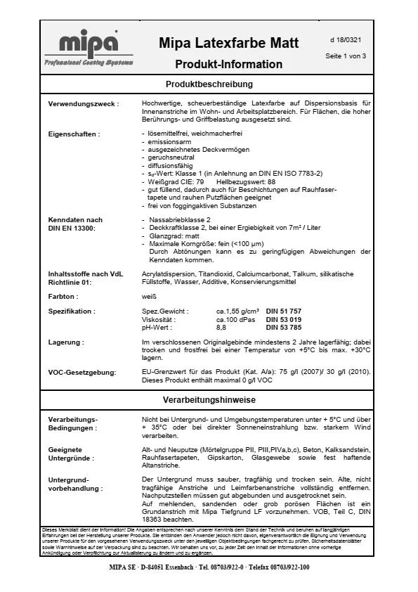 Mipa Latexfarbe matt 5 Liter