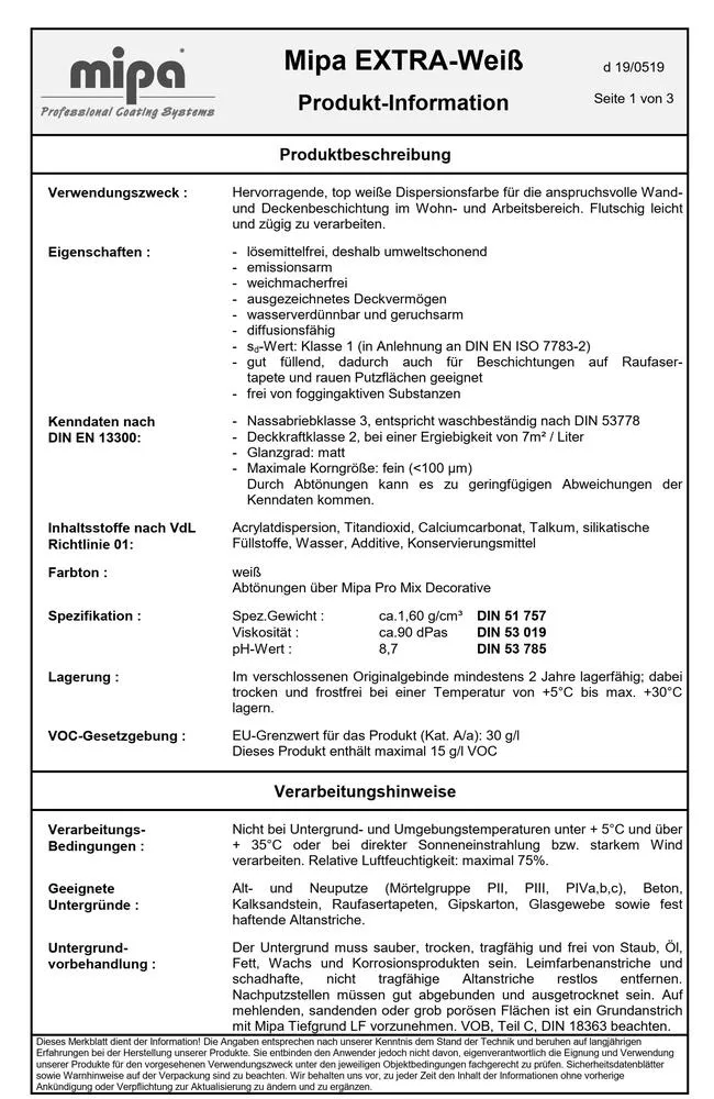 Mipa Extra weiss - 2,5 Liter Mipa Extra weiss - 2,5 Liter