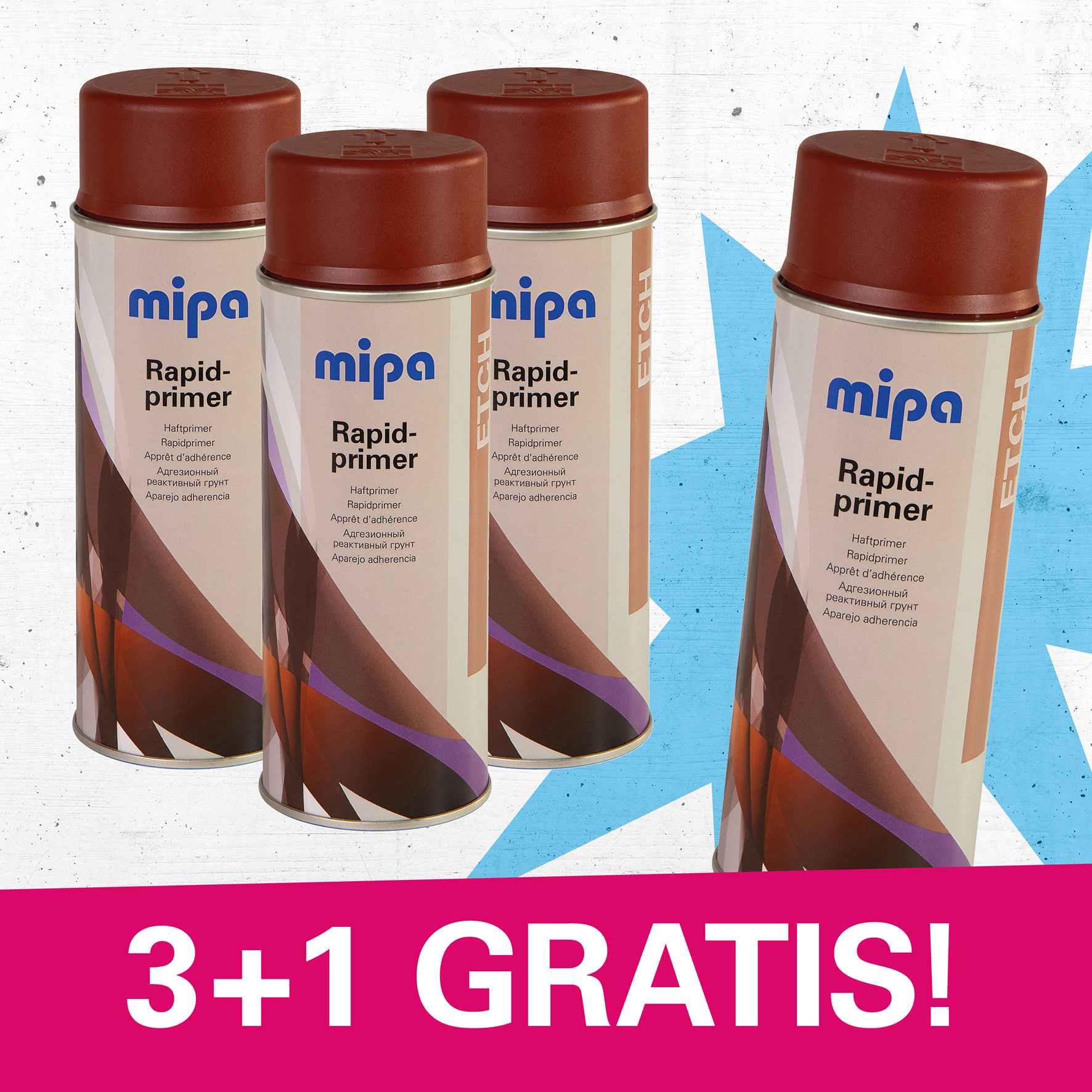 Mipa Rapidprimer-Spray rotbraun, 4x400 ml - Bundle Set 3+1 GRATIS