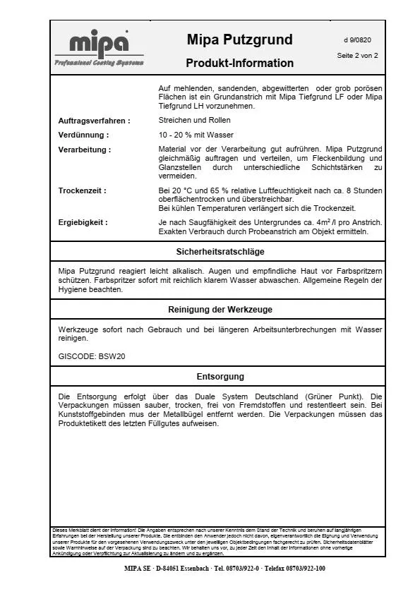 Mipa Putzgrund weiss pigmentiert - 5 Liter