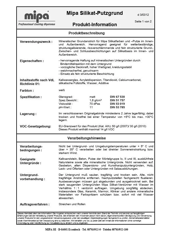 Mipa Silikat-Putzgrund - 15 kg Mipa Silikat-Putzgrund - 15 kg