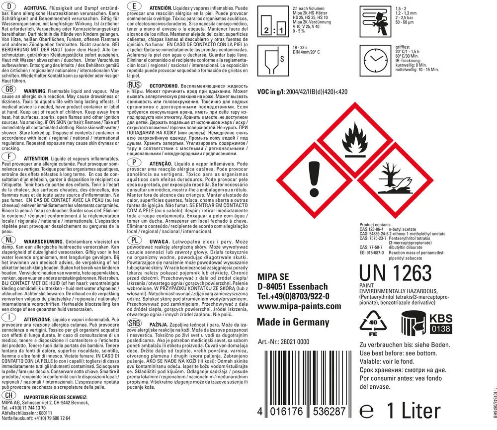 Mipa 2K-HS-Klarlack CC 9 schnelltrocknend hochglanz