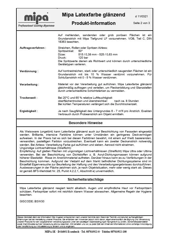 Mipa Latexfarbe glänzend - 2,5 Liter Mipa Latexfarbe glänzend - 2,5 Liter