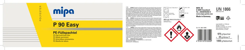 Mipa P 90 PE-Füllspachtel styrolreduziert grau (250g) inkl. Härter Mipa P 90 PE-Füllspachtel styrolreduziert grau (250g) inkl. Härter