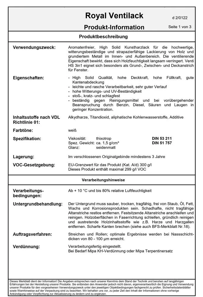 Royal Ventilack Kunstharzlack Fenster Holzlack Decklack Aromatenfrei weiß Royal Ventilack Kunstharzlack Fenster Holzlack Decklack Aromatenfrei weiß