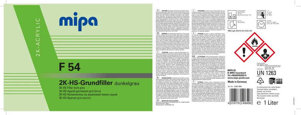 Mipa 2K-HS-Grundierfiller F 54 Füller, Grundierung, grau Autolack Lack