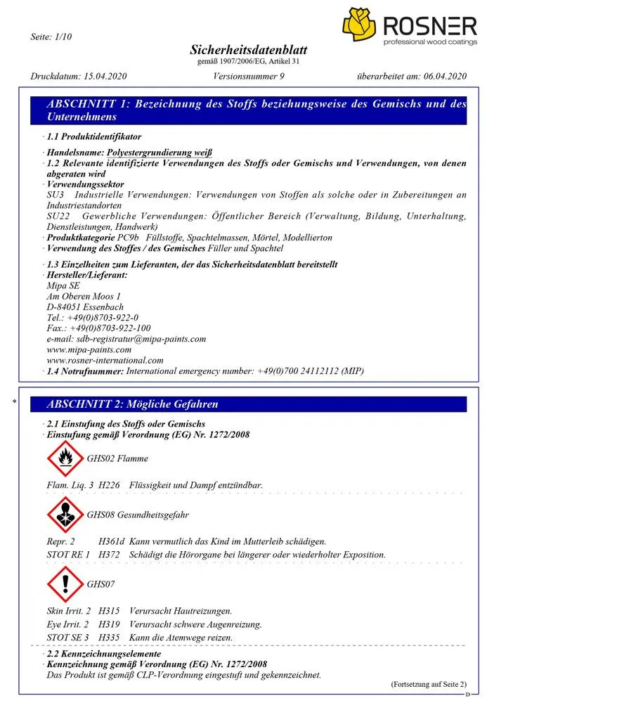 Rosner Polyestergrundierung weiss Rosner Polyestergrundierung weiss