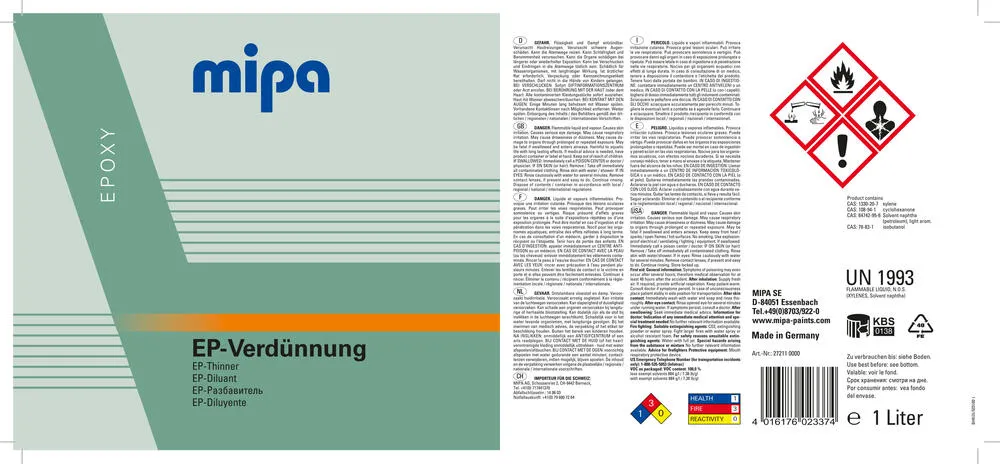 Mipa EP Verdünnung für Epoxid Grundierung Epoxidharzverdünner Mipa EP Verdünnung für Epoxid Grundierung Epoxidharzverdünner