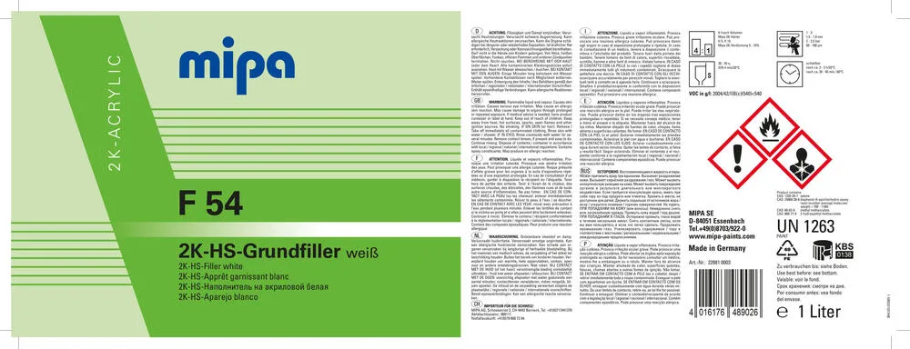Mipa 2K-HS-Grundierfiller F 54 Füller, Grundierung, grau Autolack Lack Mipa 2K-HS-Grundierfiller F 54 Füller, Grundierung, grau Autolack Lack