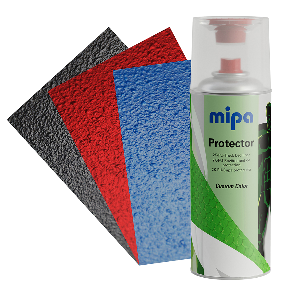 Mipa Protector in der 400 ml Spraydose vor Abbildung verschiedener Untergrund-Strukturen