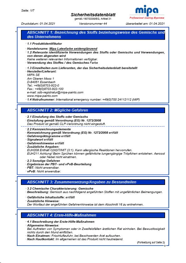 Mipa Latexfarbe seidenglänzend 5 Liter Mipa Latexfarbe seidenglänzend 5 Liter