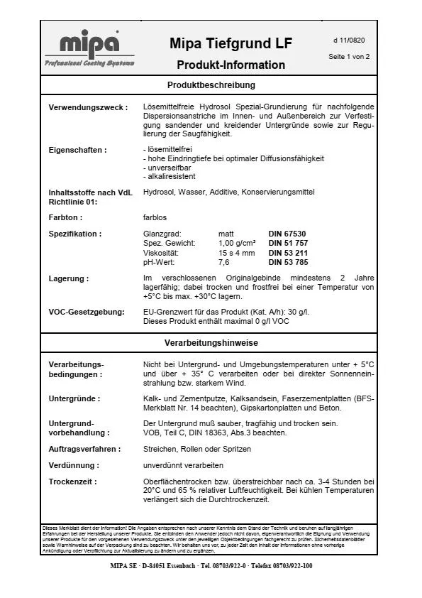 Mipa Tiefgrund LF - 1 Liter