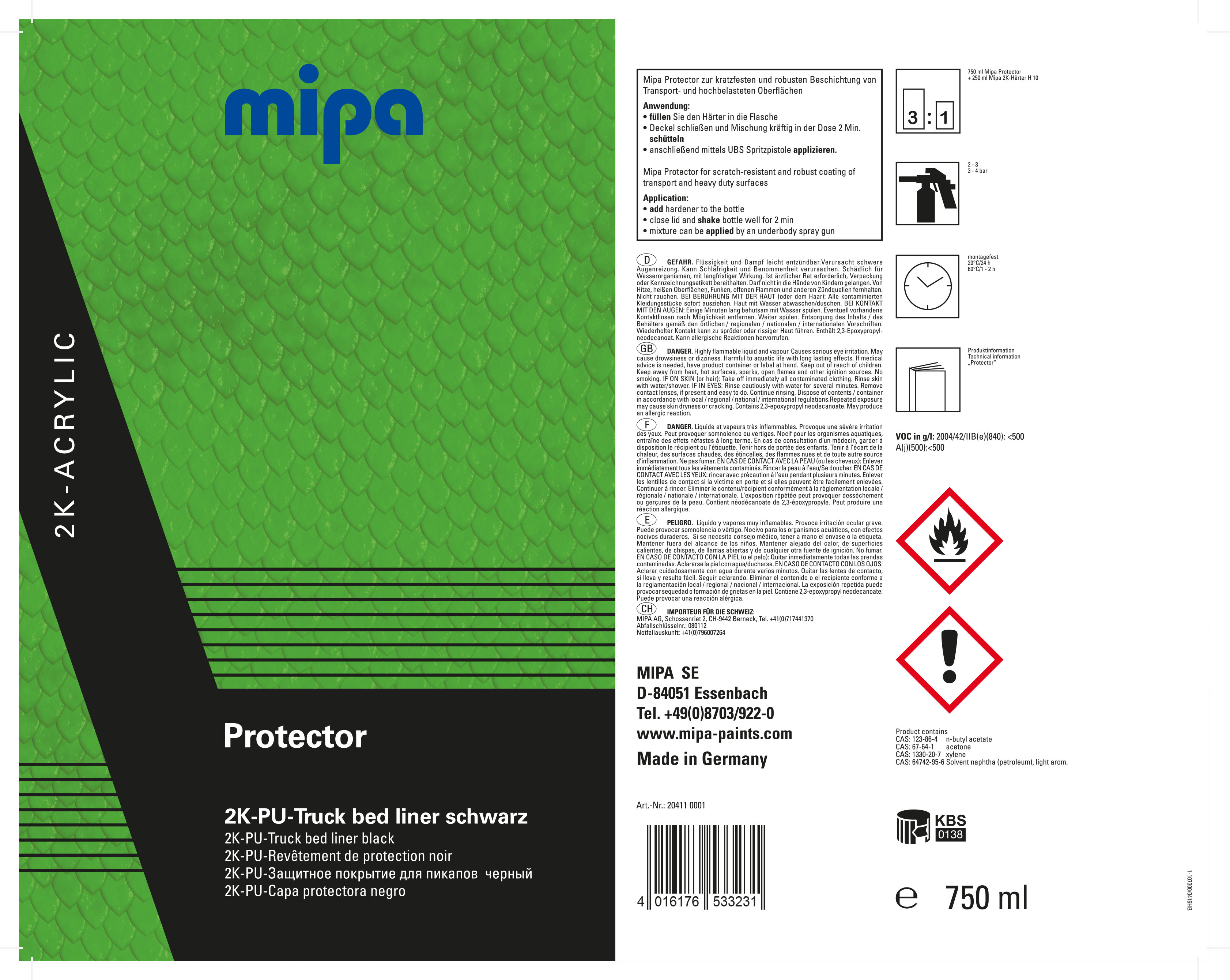 Mipa Protector 2K PU Truck bed liner schwarz