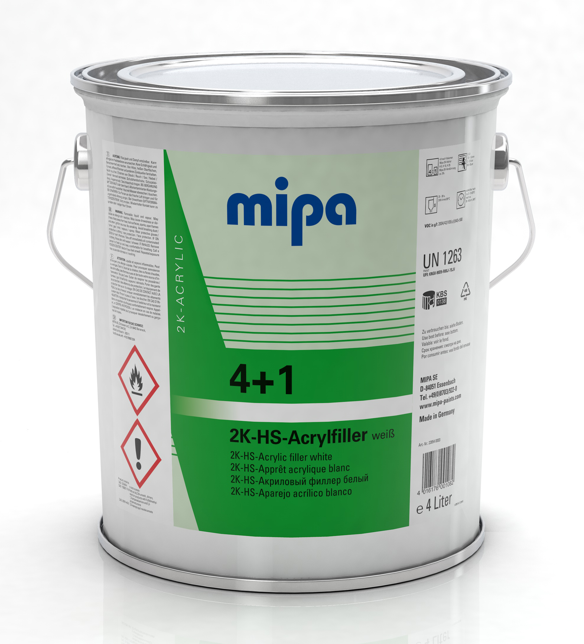 Mipa 4+1 Acrylfiller HS Füller Dickschichtfüller Autolack weiß, 4 Liter