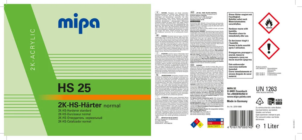 Mipa 2K-HS-Härter HS 25 normal Mipa 2K-HS-Härter HS 25 normal