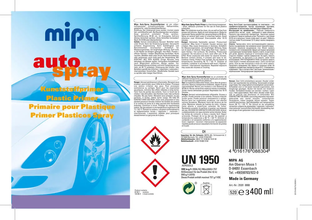 Mipa Kunststoffprimer Spray, 400 ml Mipa Kunststoffprimer Spray, 400 ml