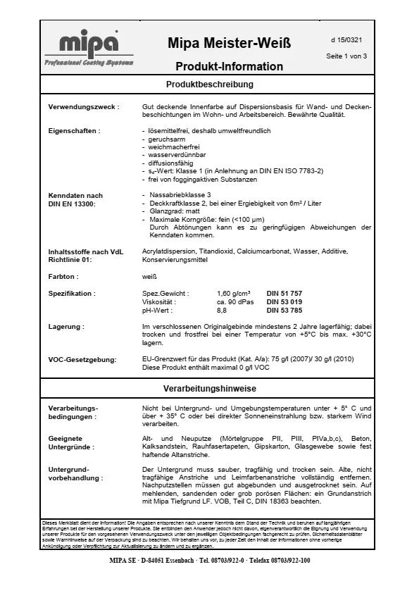 Mipa Meister-Weiss - 15 Liter Mipa Meister-Weiss - 15 Liter