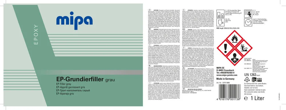 EP Grundierfiller hellgrau ca. RAL 7032 Mipa Autolacke Füller EP Grundierfiller hellgrau ca. RAL 7032 Mipa Autolacke Füller