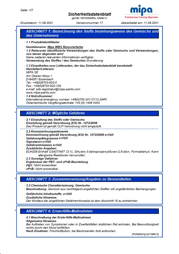 Mipa WBS Renovierfarbe - 10 Liter Mipa WBS Renovierfarbe - 10 Liter