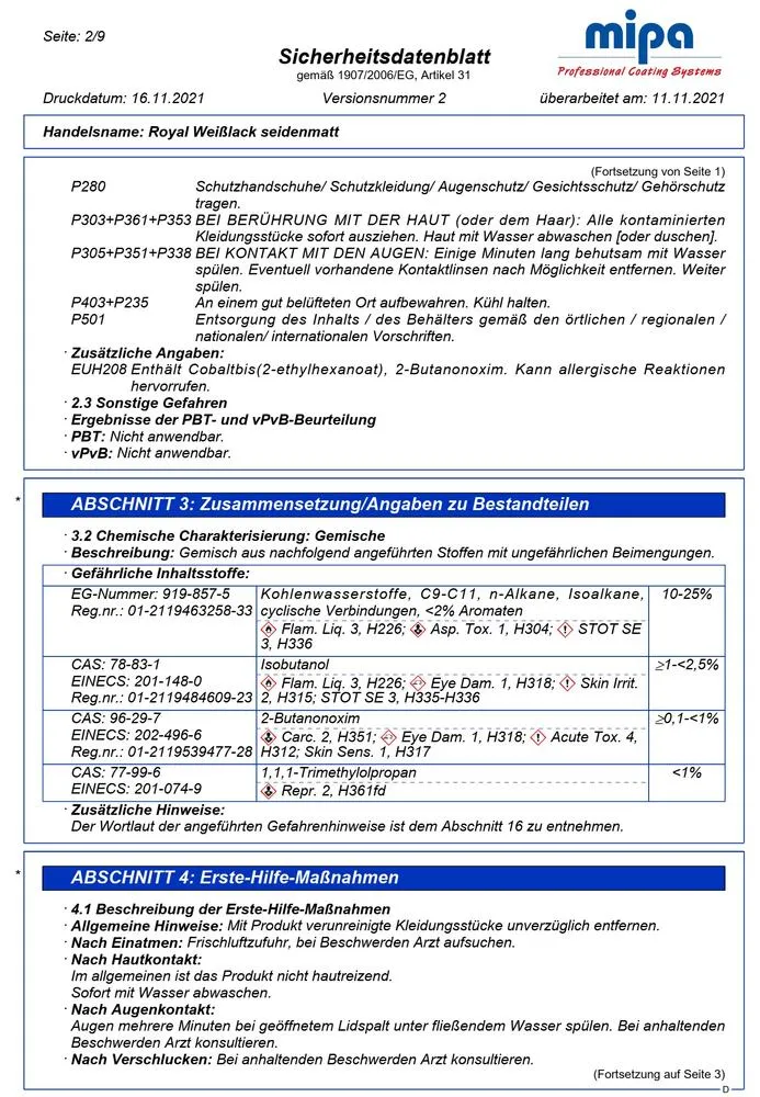 Royal Weißlack seidenmatt Holzlack Alkydharzlack Schlussbeschichtung