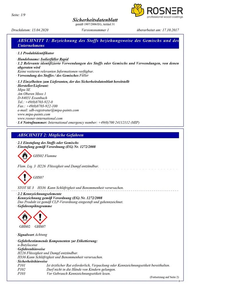 Rosner Isolierfüller Rapid weiss Holz 2K PUR-Express Füller Grundierung