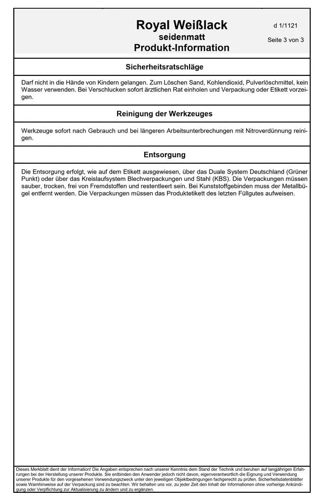 Royal Weißlack seidenmatt Holzlack Alkydharzlack Schlussbeschichtung