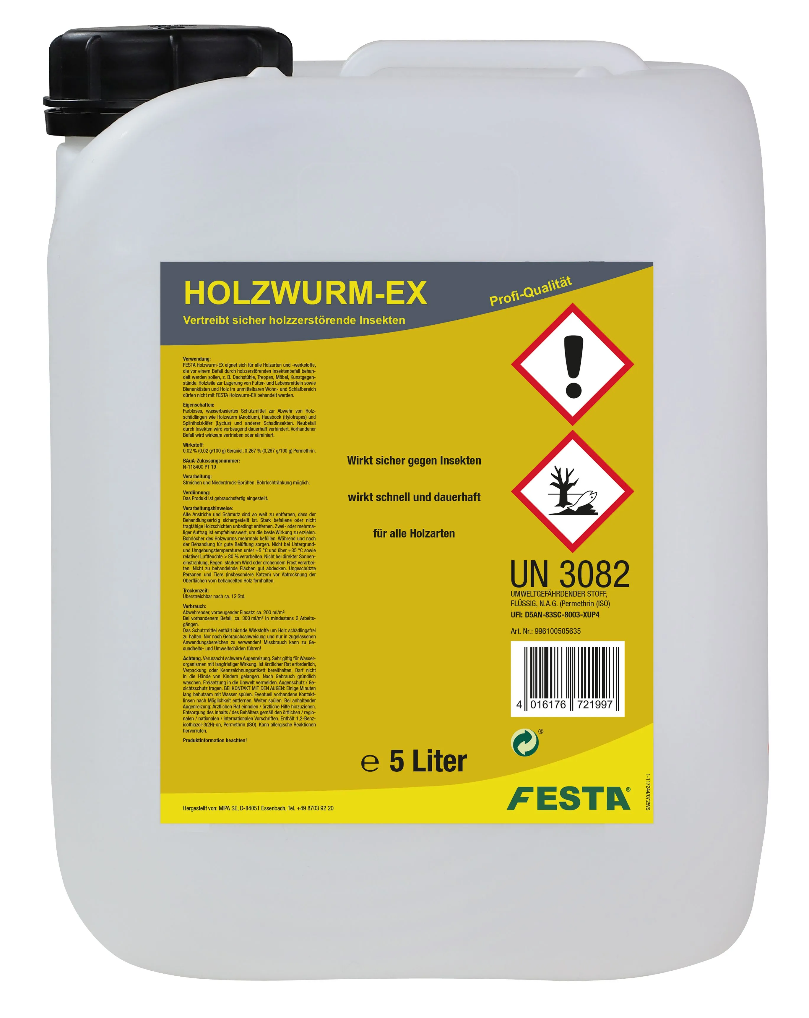 FESTA Holzwurm-EX / Schädlingsbekämpfung, Holzwurmtod, Abwehrmittel, 5 Liter FESTA Holzwurm-EX / Schädlingsbekämpfung, Holzwurmtod, Abwehrmittel, 5 Liter