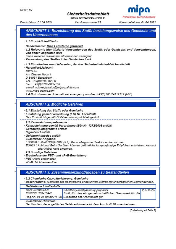 Mipa Latexfarbe glänzend - 2,5 Liter Mipa Latexfarbe glänzend - 2,5 Liter